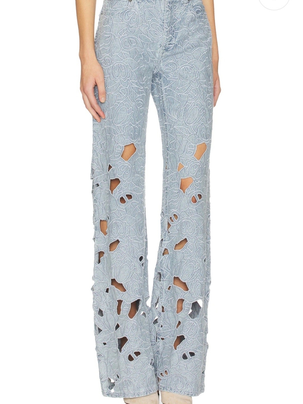 Alice + Olivia Light Blue Lace-Cut Flare Jeans